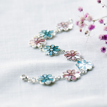 Pastel Pink And Blue Flower Mother Of Pearl Bracelet, 3 of 9