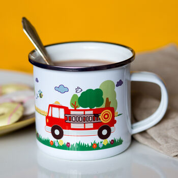 Personalised Children's Fire Truck Themed Enamel Mug, 2 of 12