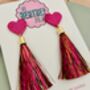 Pink Tassel Heart Glitter Resin Earrings, thumbnail 3 of 6