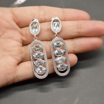 Blue Topaz Silver Drop Earrings, 3 of 10