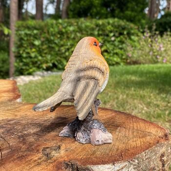 Pair Of Robin On A Tree Stump Garden Ornaments, 9 of 11
