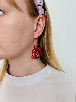 Red Glitter Anatomic Heart Earrings / Handmade Medical Student Gift, 5 of 5