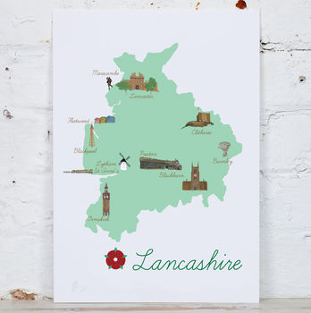 Lancashire County Map Illustration Print, 3 of 8