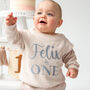 Embroidered Personalised Name 'Is One' First Birthday Sweatshirt Jumper, thumbnail 1 of 6