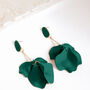 Emerald Green Hand Painted Large Petal Drop Earrings, thumbnail 3 of 3