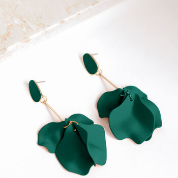 Emerald Green Hand Painted Large Petal Drop Earrings, 3 of 3