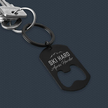 Black Bottle Opener Keyring 'Ski Hard, Apres Harder' | Key Accessory | Gift For Dad | Fathers Day | Skiing, 2 of 3
