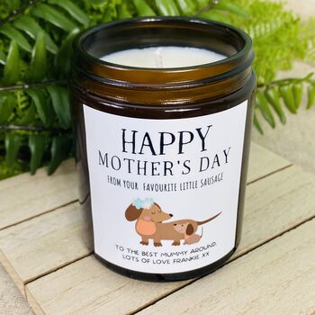 Personalised Mothers Day Sausage Dog Amber Candle, 2 of 6