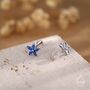 Sterling Silver Blue Cz Flower Internally Threaded Flat Back Earrings, thumbnail 6 of 11