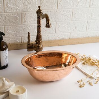 Solid Copper Undermount Or Vessel Sink For Kitchen And Bathroom, 400 Mm Diameter, 6 of 9