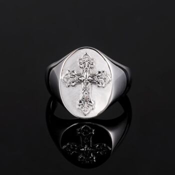 Silver Chunky Cross Ring Stainless Steel Signet Ring For Men, 3 of 9