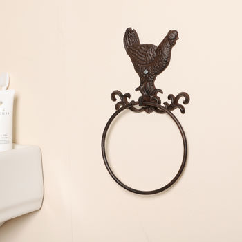 Cast Iron Country Rooster Towel Ring, 6 of 12