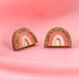 Rainbow Small Stud Earrings In Coral Pink, thumbnail 1 of 4