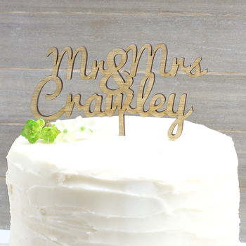 Mr And Mrs Oak Personalised Wood Cake Topper, 2 of 3