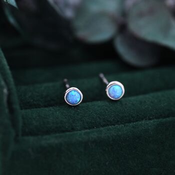 Sterling Silver Tiny Opal Stud Earrings, 4 of 12