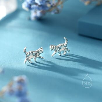 Sterling Silver Cat Skeleton Stud Earrings, 2 of 11
