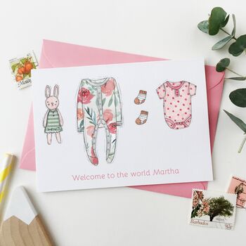 Personalised Pink New Baby Clothes Card, 4 of 6