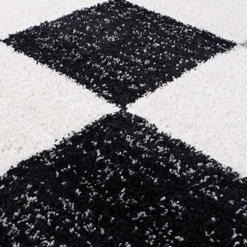 The Rugs Geometric Shaggy Rug Grey Checkered Rug, 4 of 12