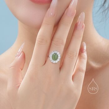 Sterling Silver Vintage Inspired Green Jade Cz Ring, 4 of 12