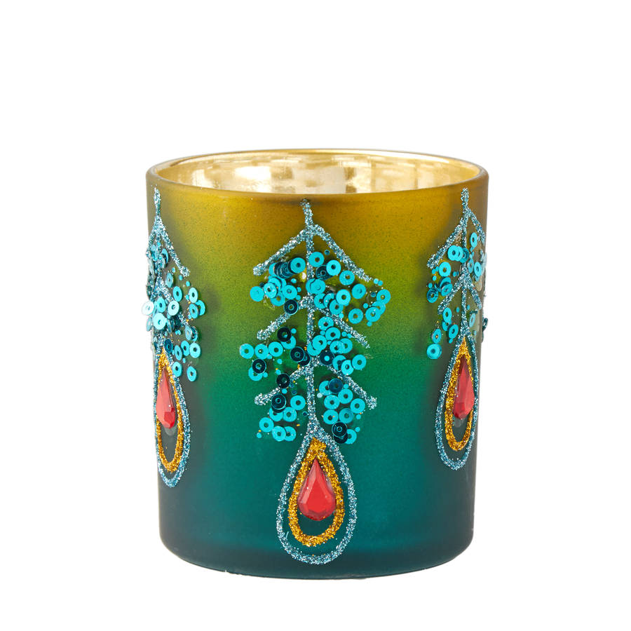 peacock tea light candle holder by the christmas home