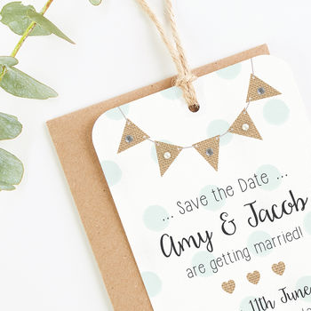 Burlap Bunting And Polka Dots Gem Save The Date, 2 of 5