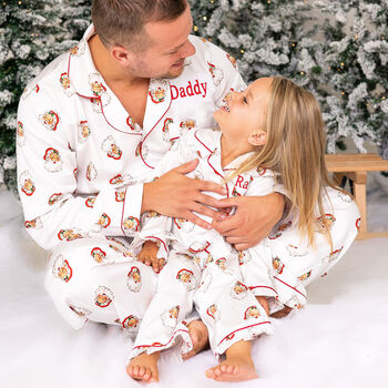 Personalised Matching Christmas Santa Print Pyjamas For Dad And Child, 10 of 12