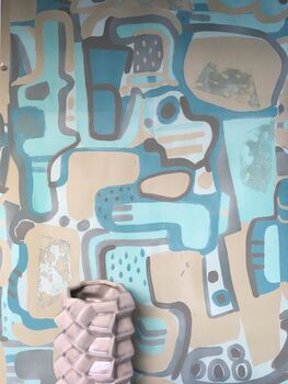 Cubist Jigsaw Wallpaper Stone / Turquoise, 8 of 8