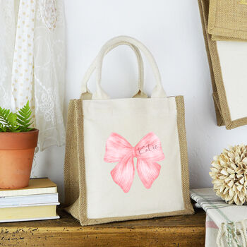 Personalised Peach Stripe Bow Lunch Bag, 2 of 2