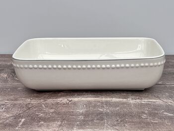 White Medium Rectangular Baking Dish With Bead Detail, 2 of 2