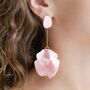 Baby Pink Hand Painted Large Petal Drop Earrings, thumbnail 2 of 3