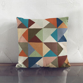 Multicoloured Geometric Lumbar Block Print Cushion Cover, 10 of 12