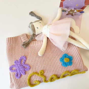 Personalised Kids Name Sweater Hand Felted Butterfly And Flower Jumper, 5 of 5