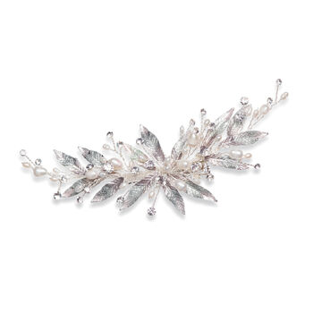 Nieva Silver Plated Willow Leaf Bridal Hair Clip, 2 of 7