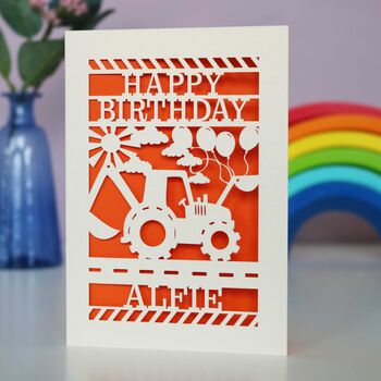 Personalised Papercut Digger Birthday Card, 5 of 8