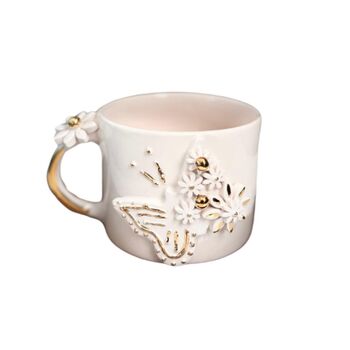 Handmade White Floral Butterfly Ceramic Mug With Golden Accents, 2 of 2