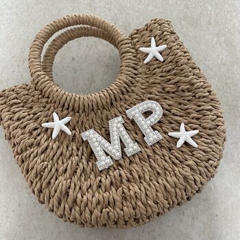 Personalised Ada White Starfish Half Moon Wicker Basket Drawstring Bag, 2 of 4