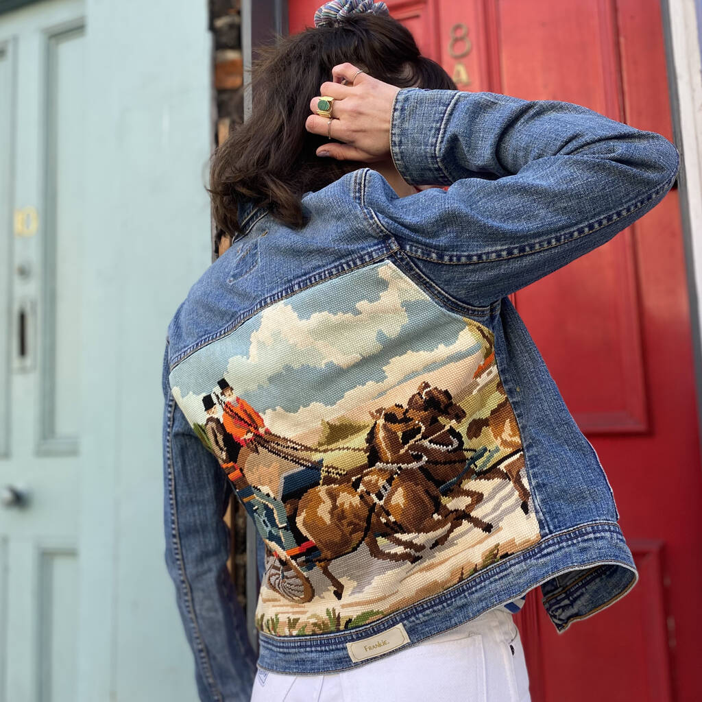 accuratamente violenza Corno  Caleche Vintage Tapestry Upcycled Denim Jacket By Frankie. |  notonthehighstreet.com