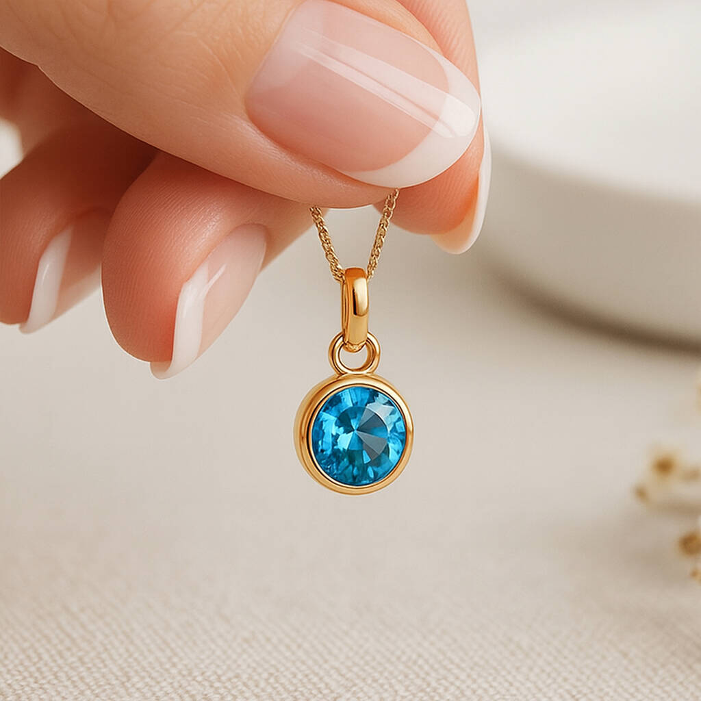 Personalised Gold Plated Sterling Silver Blue Topaz Pendant Necklace: December Birthstone, 1 of 12