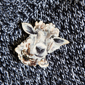 Inky Sheep Eco Wooden Pin Brooch, 2 of 6