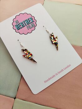Small Royal Glitter Lightning Bolt Earrings / Rocker Chick Jewellery Small Vibrant Statement / Bold Power Gift, 2 of 5