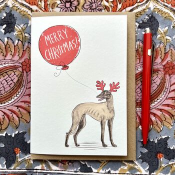 Greyhound Christmas Card Reindog Design, 2 of 3