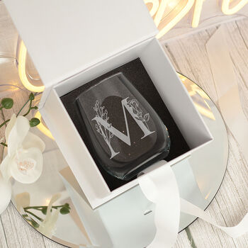 Personalised Floral Initial Stemless Glass, 7 of 8