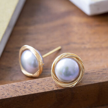 Wrapped Freshwater Pearl Stud Earrings In A Box, 3 of 5