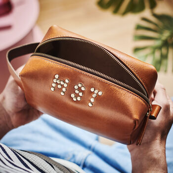 Stud Initials Personalised Leather Wash Bag, 5 of 5