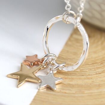 Silver Plated Necklace ~ Gold, Rose Gold + Silver Stars, 6 of 7