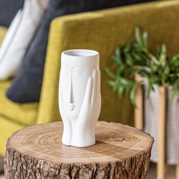 Elegant Design Face Hands Vase In White, 2 of 3
