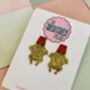 Gold Turkey Glitter Christmas Resin Earrings / Festive Jewellery / Novelty Food Jewellery / Funny Christmas Gift / Friends Sit Com Lover / Thanksgiving Gift, thumbnail 2 of 7