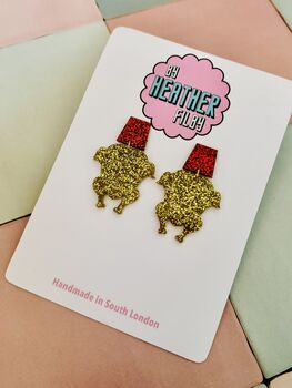 Gold Turkey Glitter Christmas Resin Earrings / Festive Jewellery / Novelty Food Jewellery / Funny Christmas Gift / Friends Sit Com Lover / Thanksgiving Gift, 2 of 7