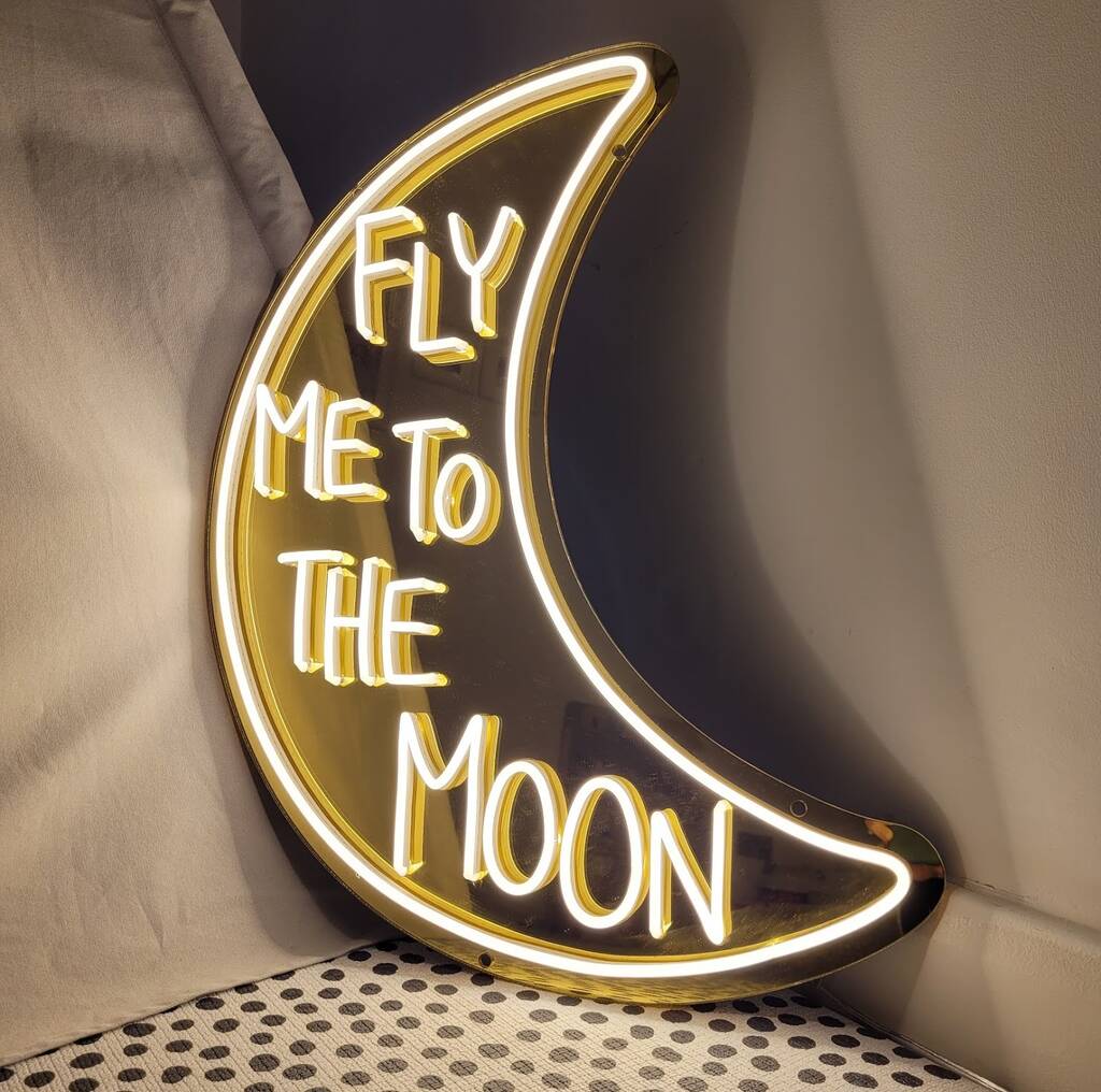'Fly Me To The Moon' LED Lit Neon Sign, 1 of 2