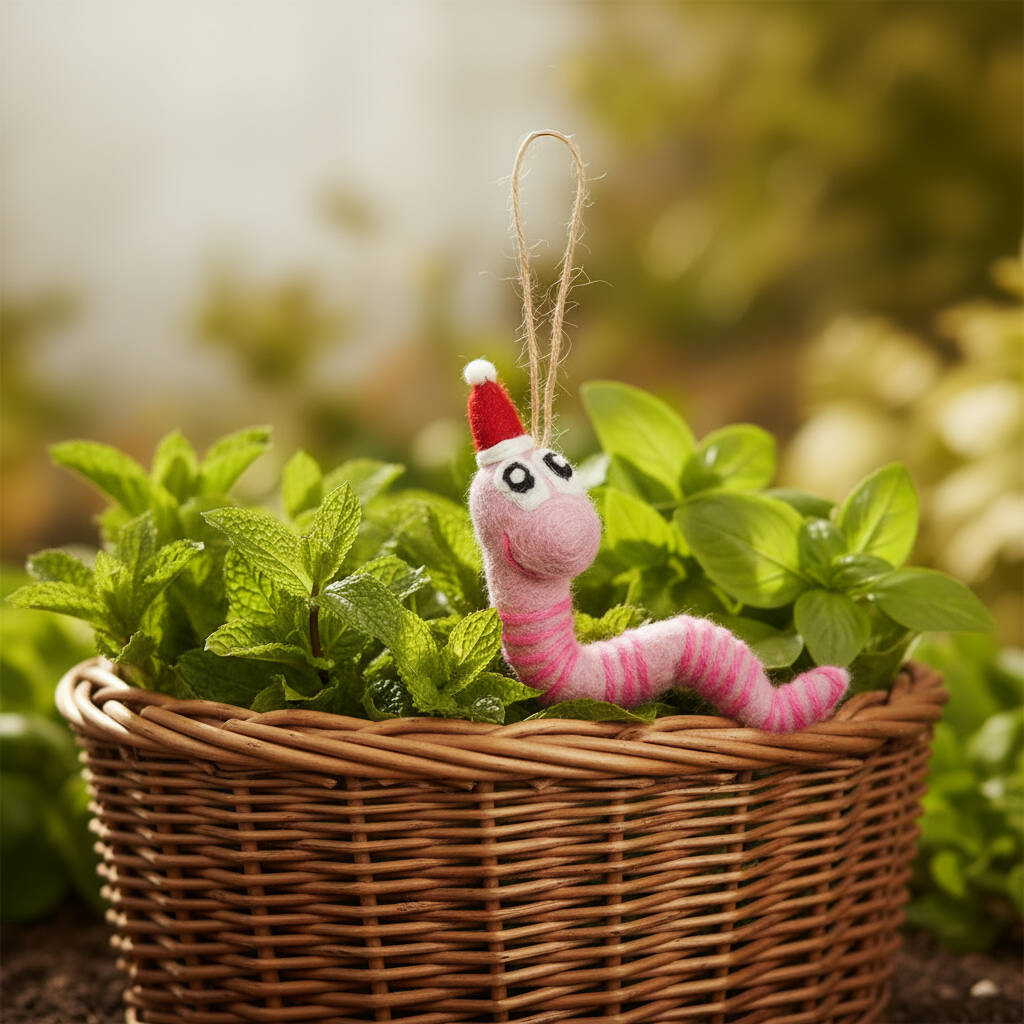 Handmade Felt Wrigley The Worm Hanging Worm Decoration, 1 of 4